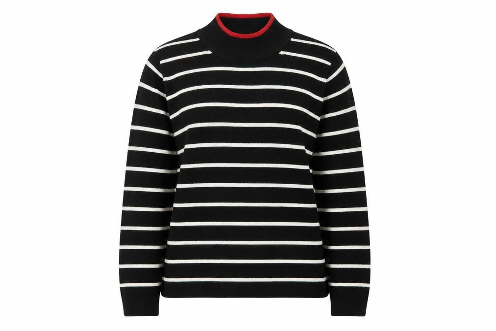 Marks and Spencer Women’s Black Striped Mock Neck Jumper Size 14
