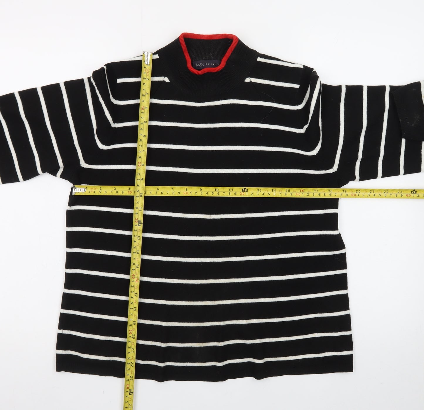 Marks and Spencer Women’s Black Striped Mock Neck Jumper Size 14