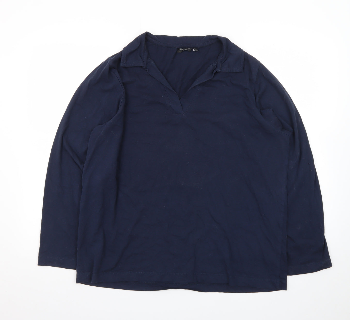 ASOS Women’s Blue Cotton Henley Collared Long Sleeve Jumper Size S