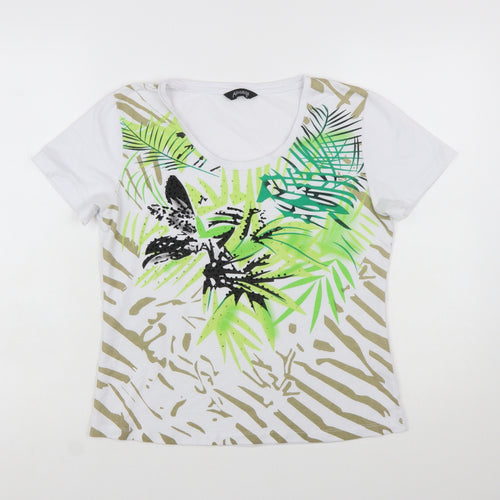 Alexara Womens White Tropical Floral Summer T-Shirt Size 14
