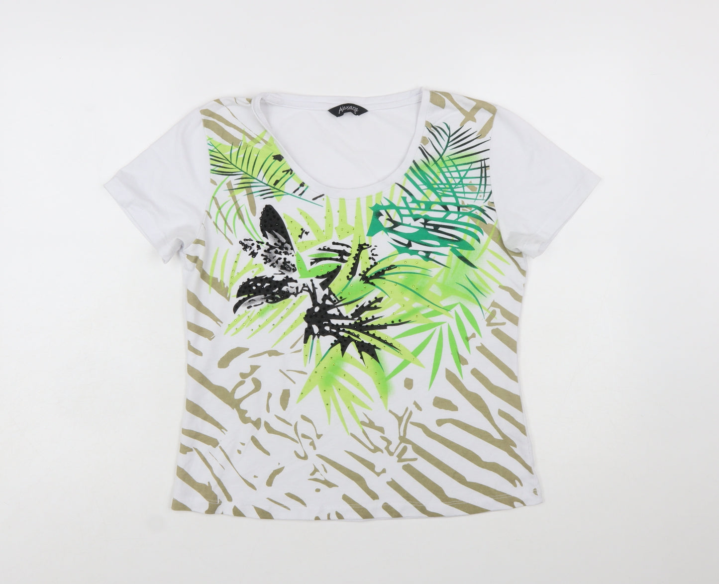 Alexara Womens White Tropical Floral Summer T-Shirt Size 14