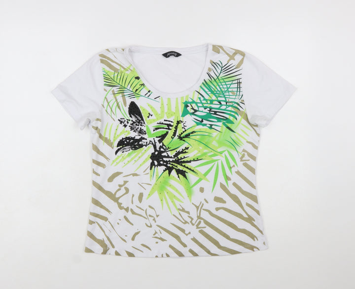 Alexara Womens White Tropical Floral Summer T-Shirt Size 14