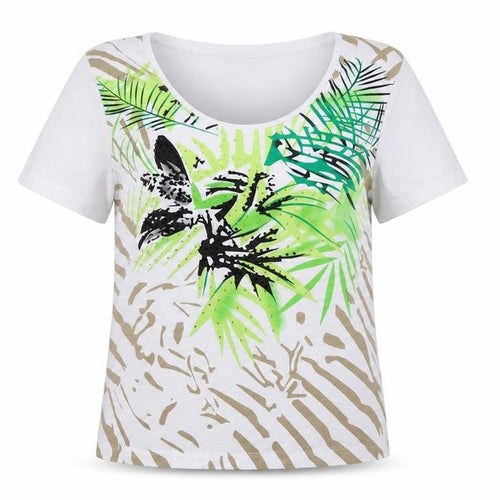 Alexara Womens White Tropical Floral Summer T-Shirt Size 14