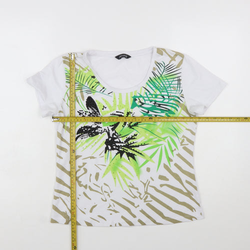 Alexara Womens White Tropical Floral Summer T-Shirt Size 14