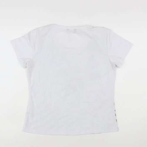 Alexara Womens White Tropical Floral Summer T-Shirt Size 14
