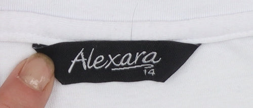 Alexara Womens White Tropical Floral Summer T-Shirt Size 14