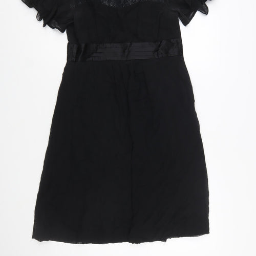 Monsoon Womens Black Silk Lace Knee Length Fit & Flare Dress Size 12