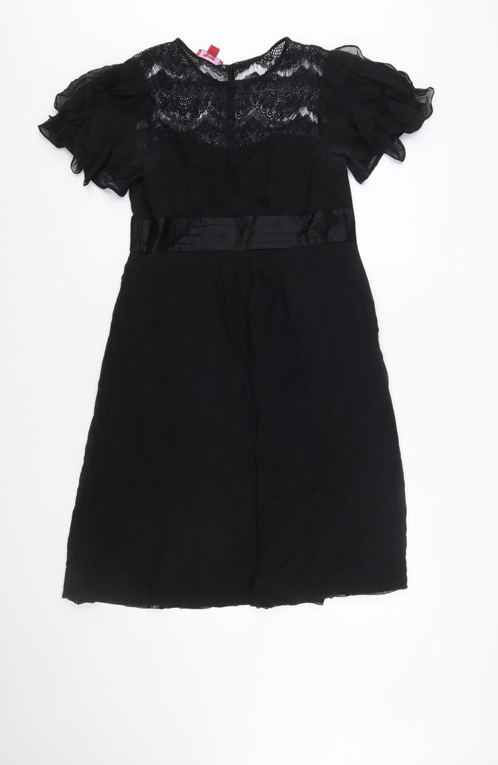 Monsoon Womens Black Silk Lace Knee Length Fit & Flare Dress Size 12