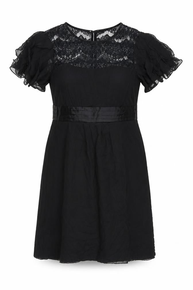 Monsoon Womens Black Silk Lace Knee Length Fit & Flare Dress Size 12