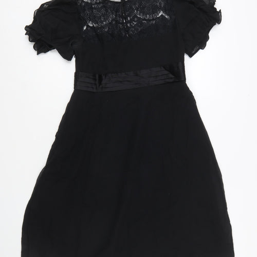 Monsoon Womens Black Silk Lace Knee Length Fit & Flare Dress Size 12