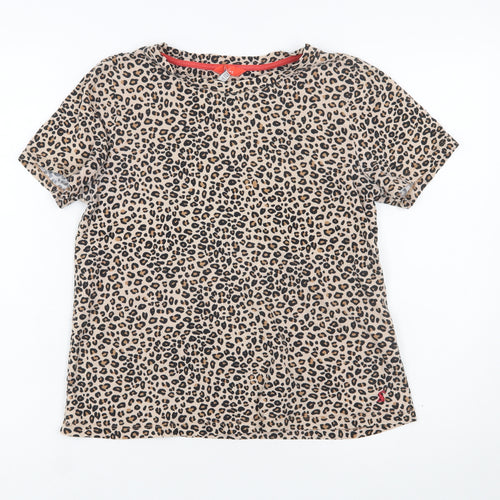 Joules Women's Beige Leopard Print Cotton T-Shirt UK 10