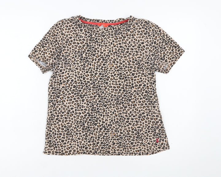 Joules Women's Beige Leopard Print Cotton T-Shirt UK 10