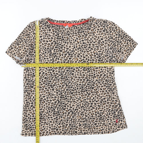 Joules Women's Beige Leopard Print Cotton T-Shirt UK 10