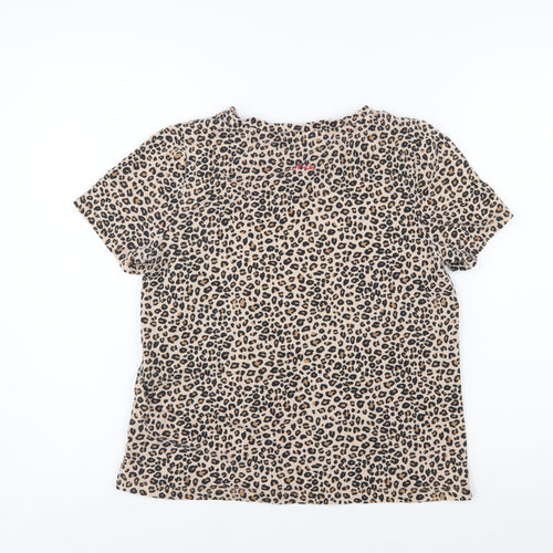 Joules Women's Beige Leopard Print Cotton T-Shirt UK 10
