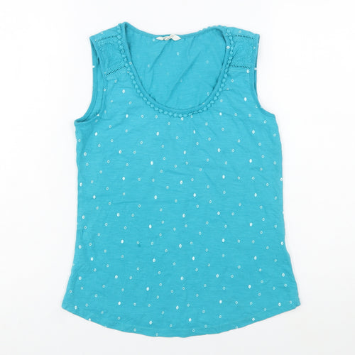 White Stuff Women's Blue Cotton Polka Dot Sleeveless Camisole Top Size 8