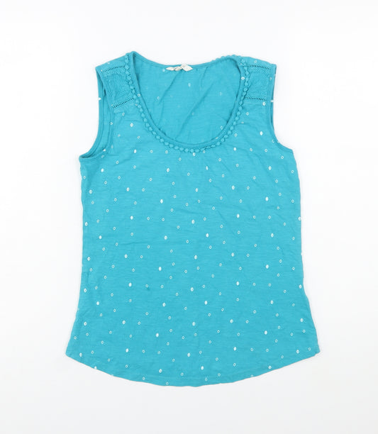 White Stuff Women's Blue Cotton Polka Dot Sleeveless Camisole Top Size 8