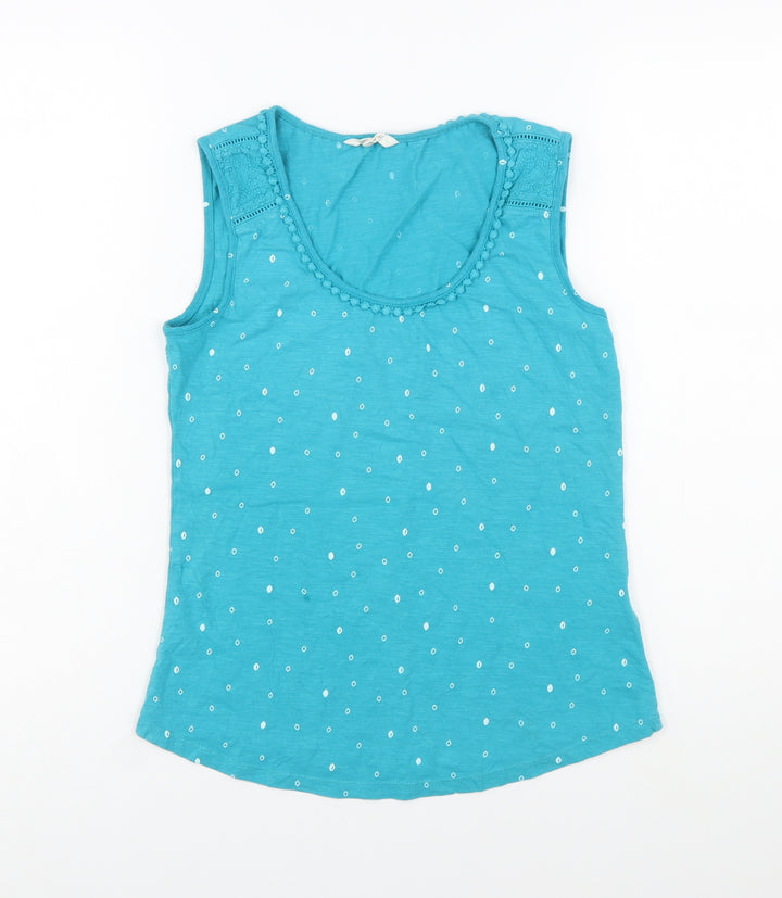 White Stuff Women's Blue Cotton Polka Dot Sleeveless Camisole Top Size 8