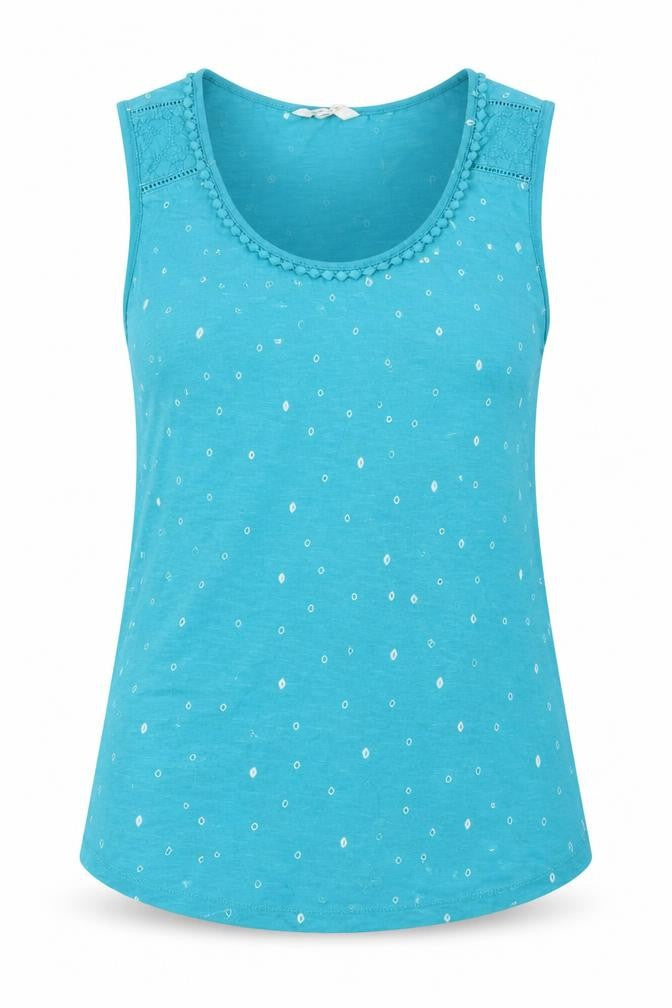 Front view of White Stuff Women's Blue Cotton Polka Dot Sleeveless Camisole Top, size 8