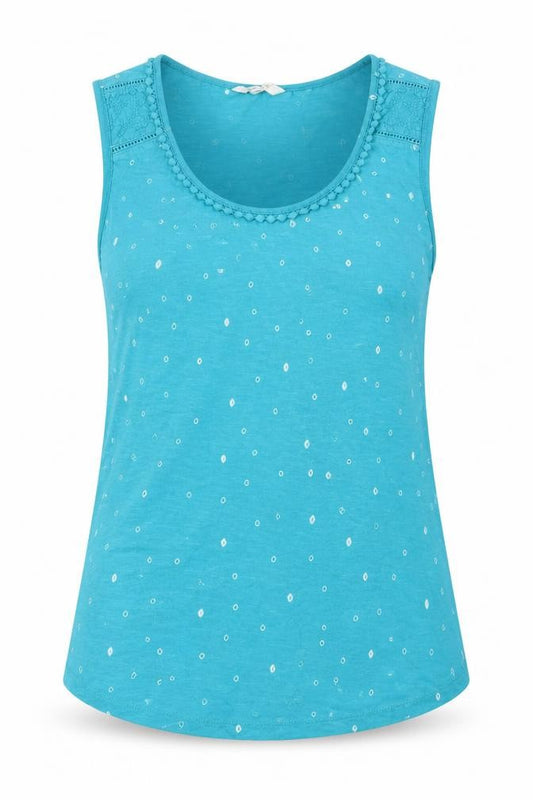 Front view of White Stuff Women's Blue Cotton Polka Dot Sleeveless Camisole Top, size 8