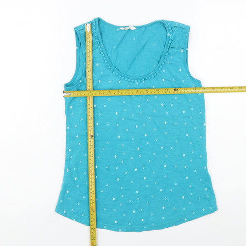 White Stuff Women's Blue Cotton Polka Dot Sleeveless Camisole Top Size 8