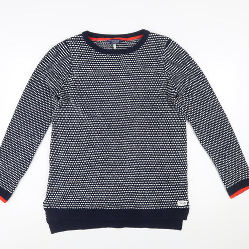 Joules Women Navy White Knit Pullover Jumper UK 10 Polyester Crew Neck