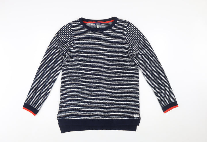 Joules Women Navy White Knit Pullover Jumper UK 10 Polyester Crew Neck