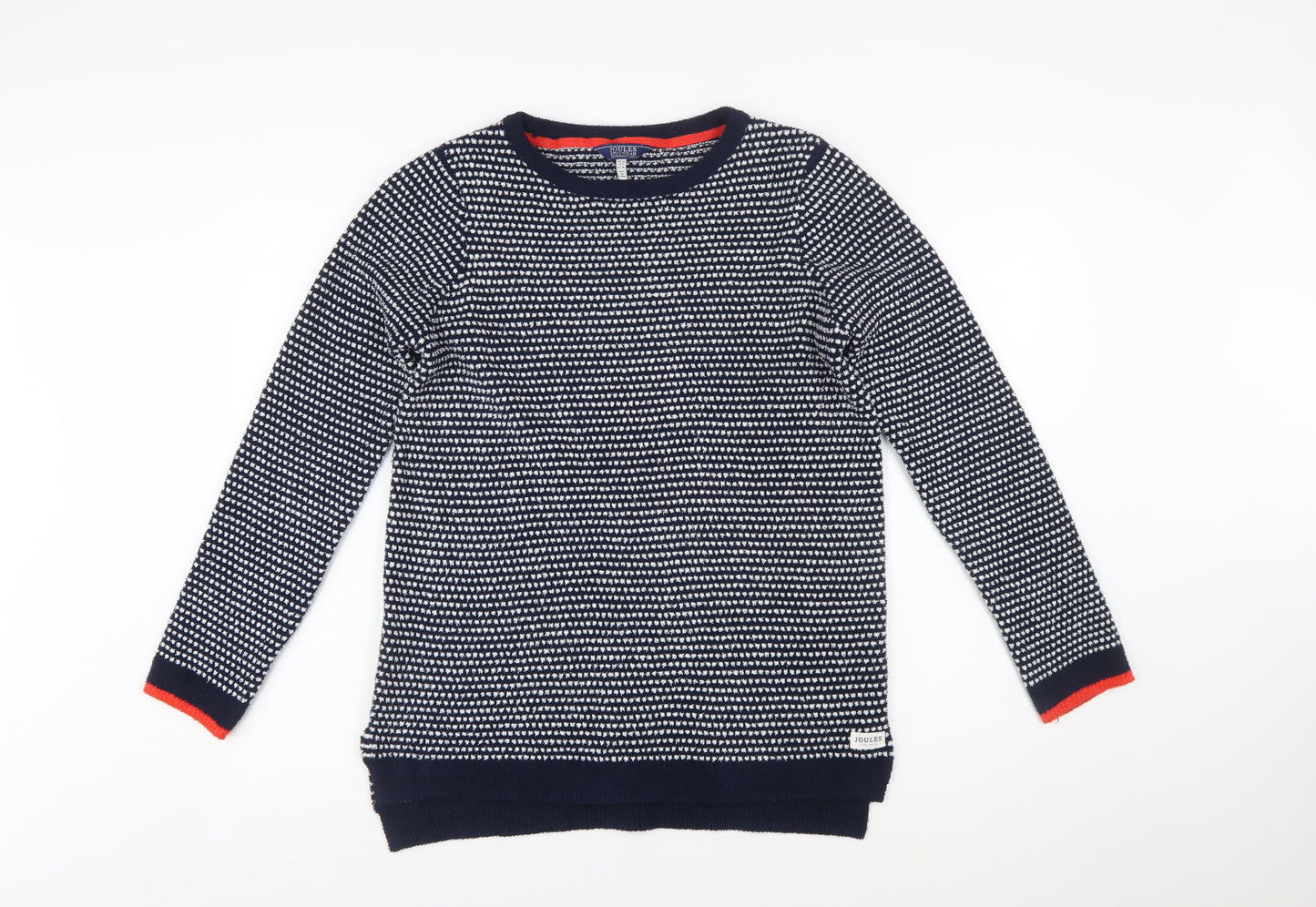 Joules Women Navy White Knit Pullover Jumper UK 10 Polyester Crew Neck