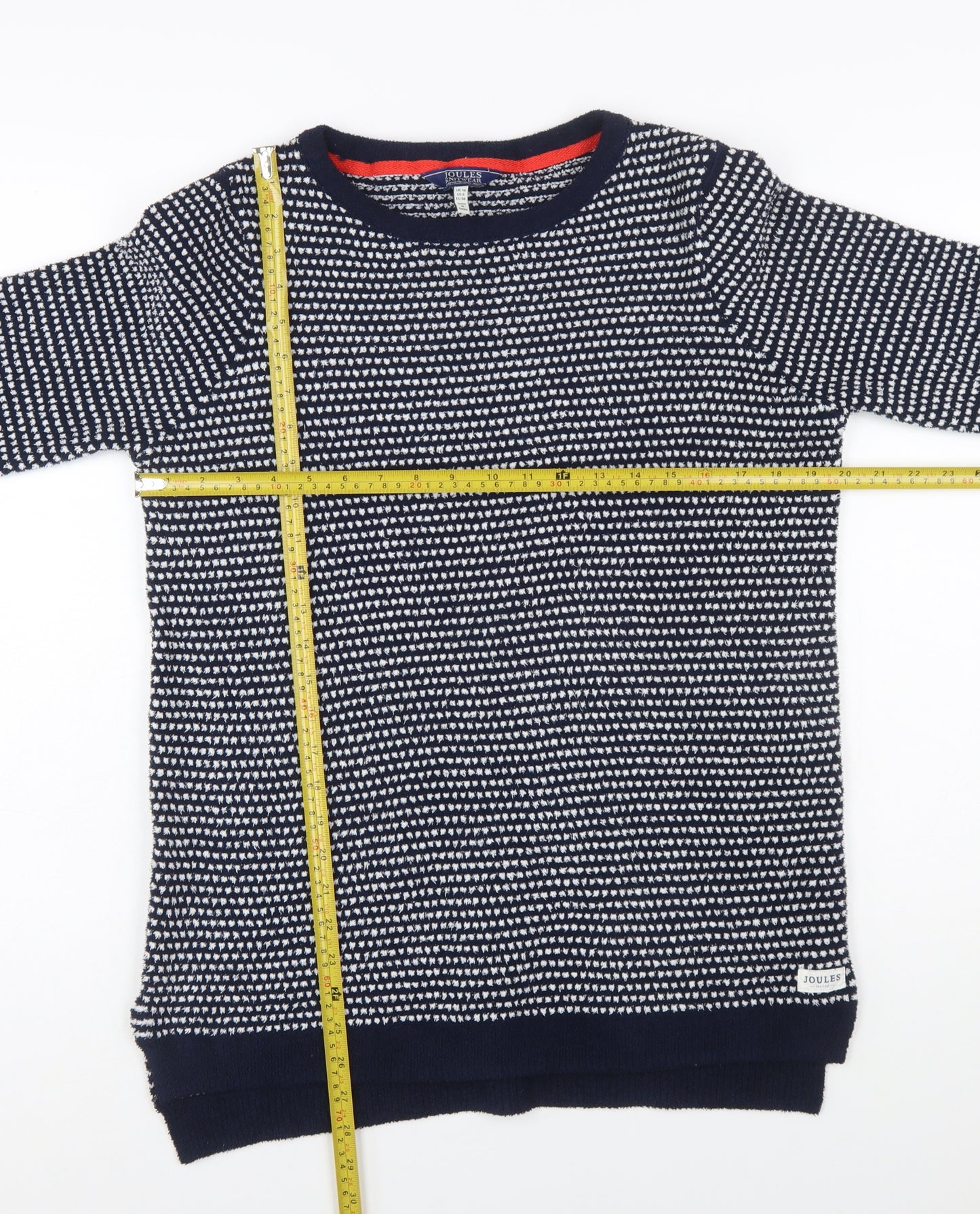 Joules Women Navy White Knit Pullover Jumper UK 10 Polyester Crew Neck
