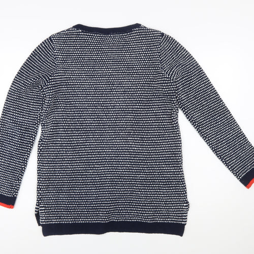 Joules Women Navy White Knit Pullover Jumper UK 10 Polyester Crew Neck