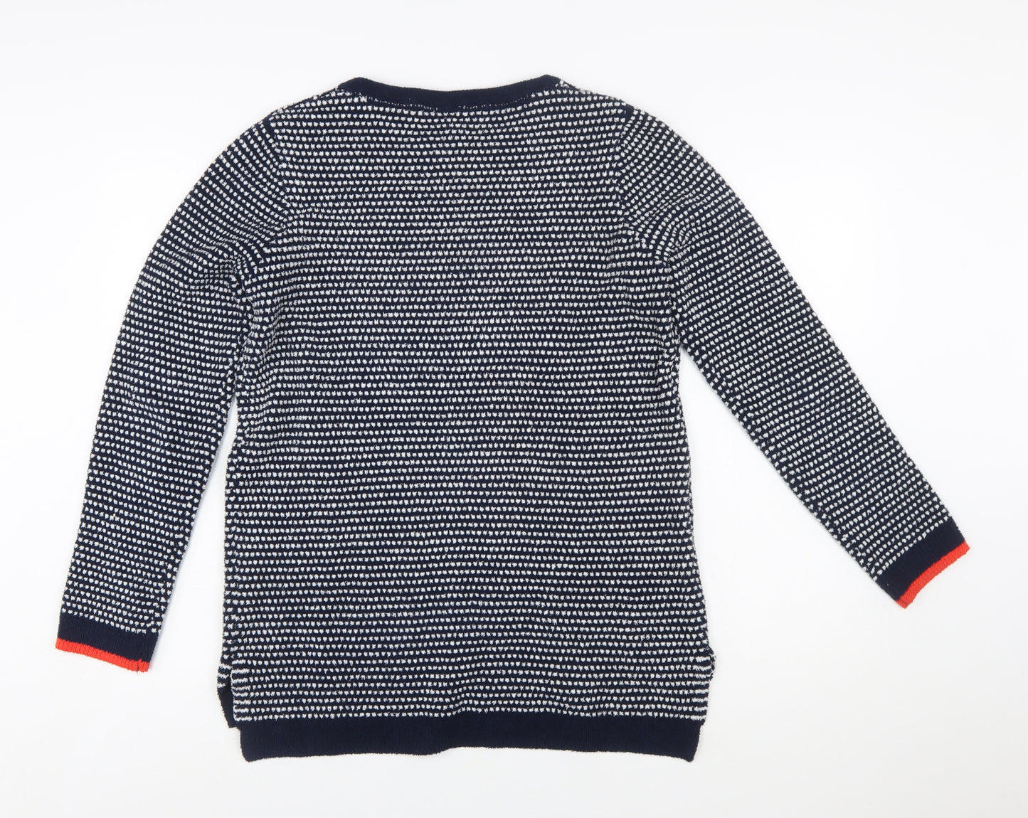 Joules Women Navy White Knit Pullover Jumper UK 10 Polyester Crew Neck