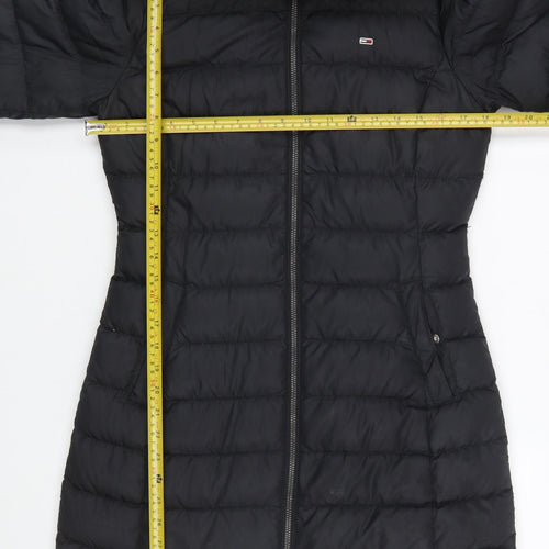 Tommy Jeans Women’s Black Long Puffer Coat Hooded Faux Fur Trim Size S