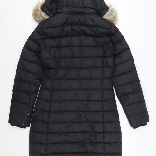 Tommy Jeans Women’s Black Long Puffer Coat Hooded Faux Fur Trim Size S