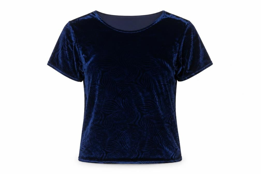 Isabelle Women’s Blue Velvet Short Sleeve Basic T-Shirt Size 10