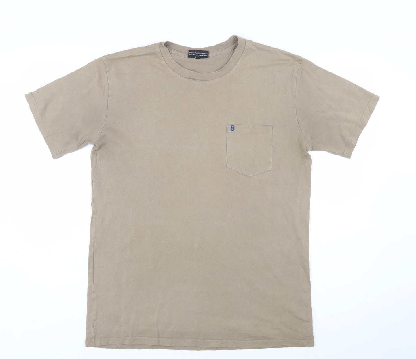 BASLÄGER Men's Beige Cotton Crew Neck Short Sleeve T-Shirt L