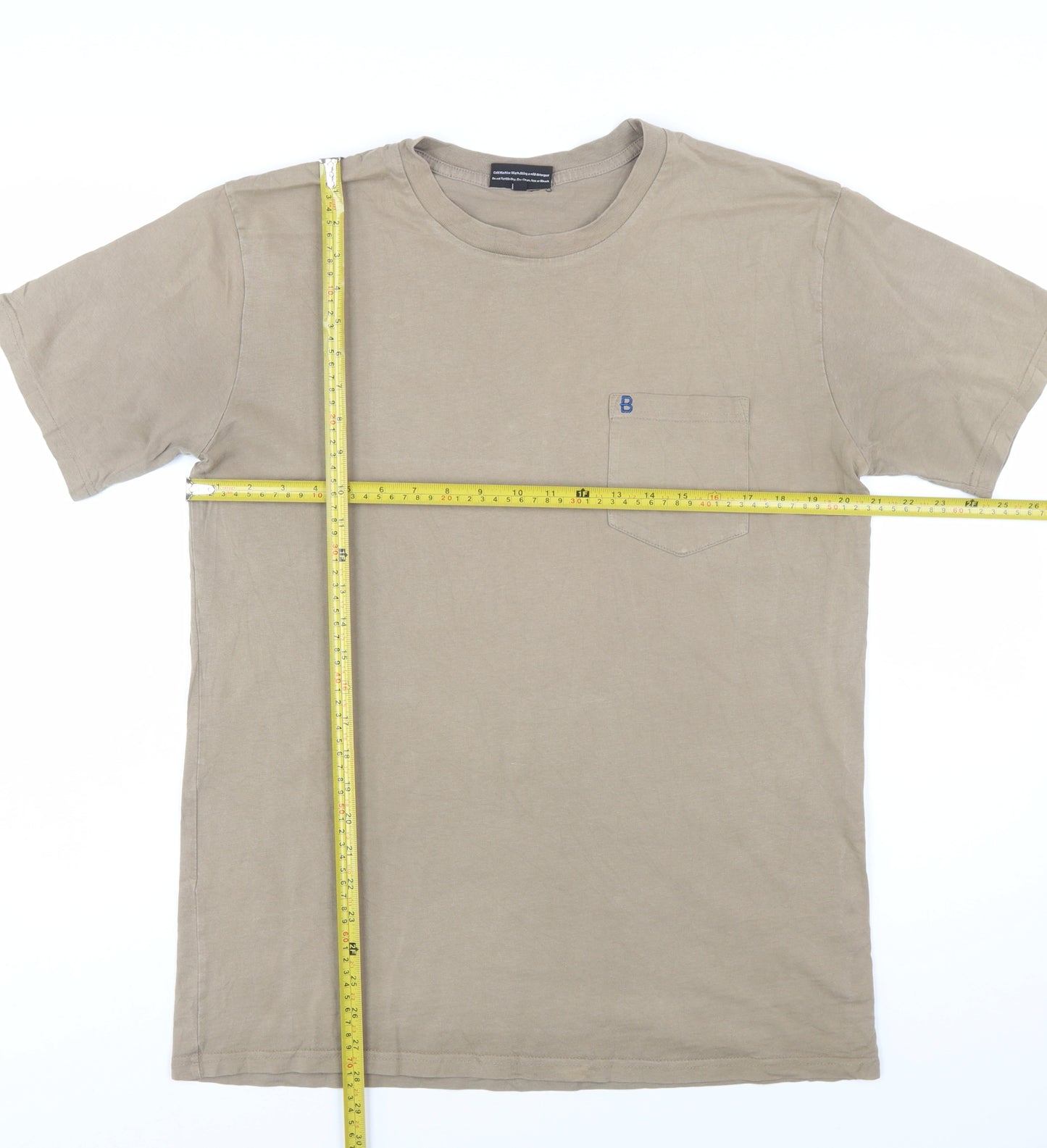 BASLÄGER Men's Beige Cotton Crew Neck Short Sleeve T-Shirt L