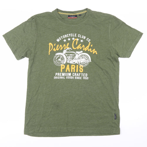 Pierre Cardin Men's Green Motorcycle Graphic T-Shirt Size L