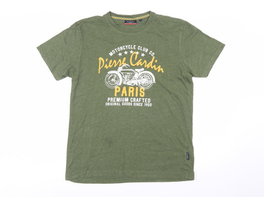Pierre Cardin Men's Green Motorcycle Graphic T-Shirt Size L
