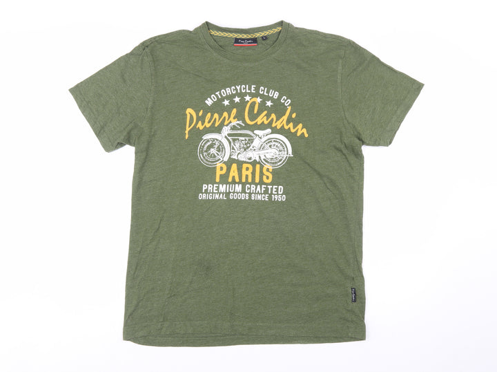 Pierre Cardin Men's Green Motorcycle Graphic T-Shirt Size L