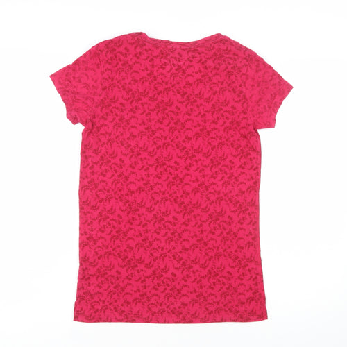 Jack Wills Women's Pink Floral Crew Neck Cotton T-Shirt Size 6