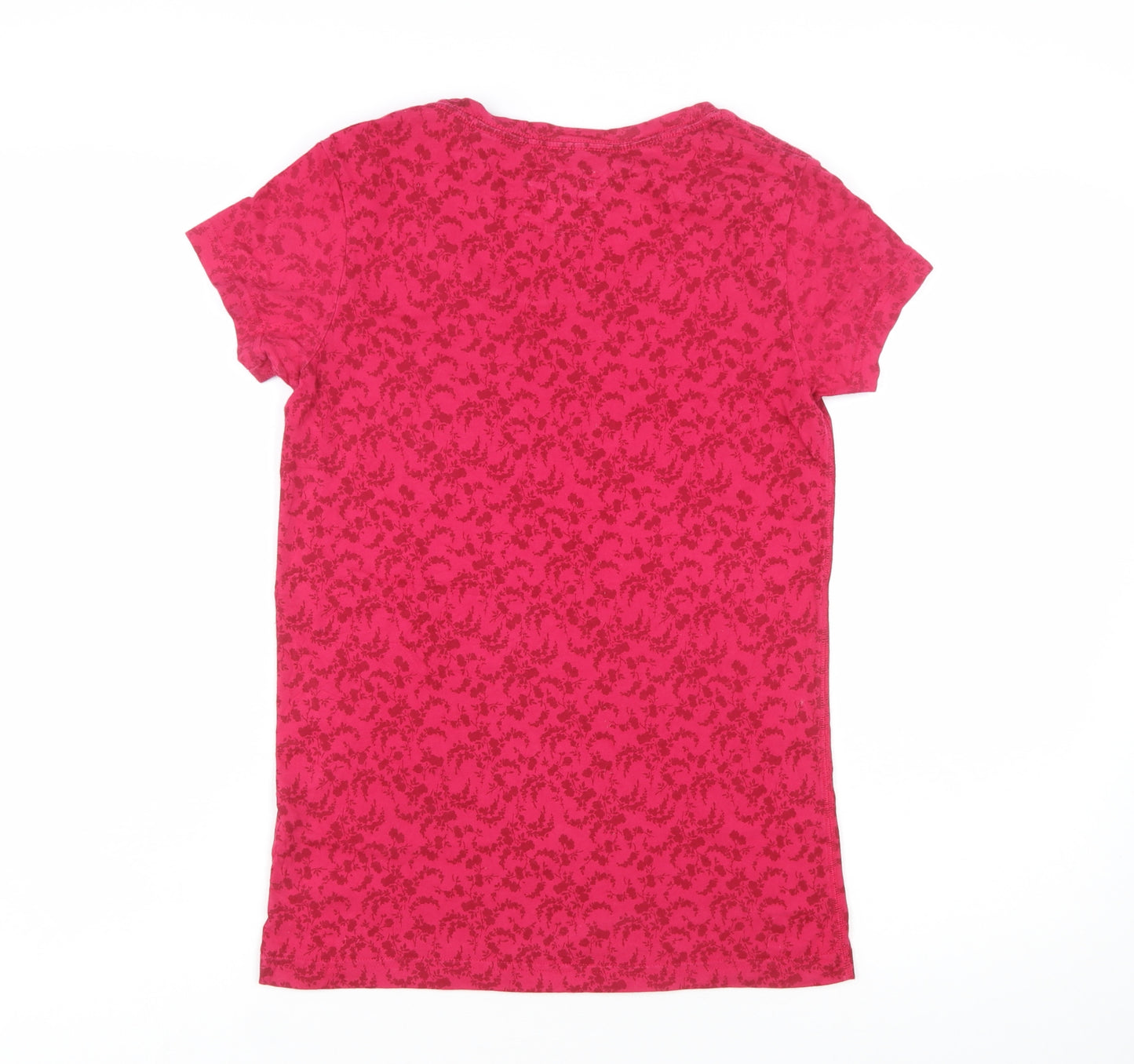 Jack Wills Women's Pink Floral Crew Neck Cotton T-Shirt Size 6