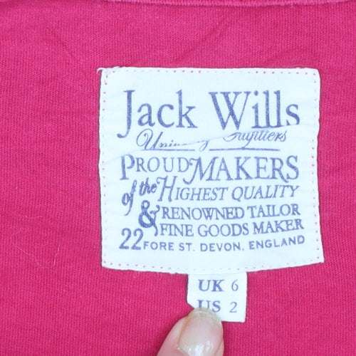 Jack Wills Women's Pink Floral Crew Neck Cotton T-Shirt Size 6