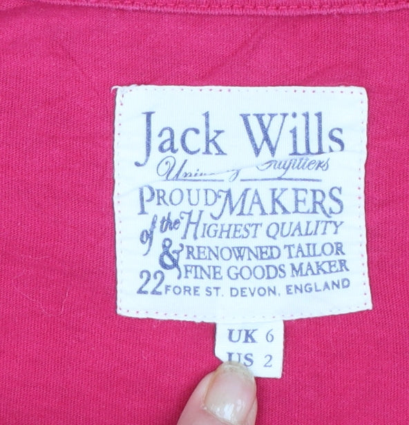 Jack Wills Women's Pink Floral Crew Neck Cotton T-Shirt Size 6