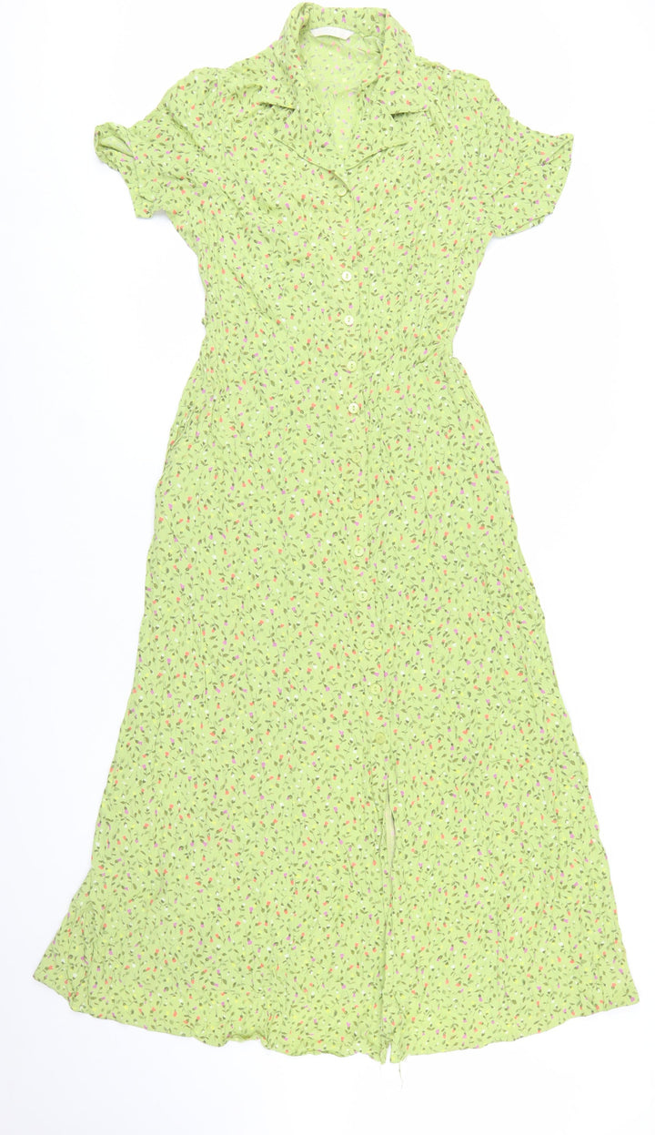 Marks and Spencer Women's Green Floral Shirt Dress Size 12