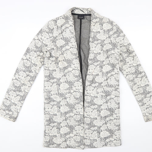 Vila Women's Grey Floral Lace Longline Blazer Jacket XS