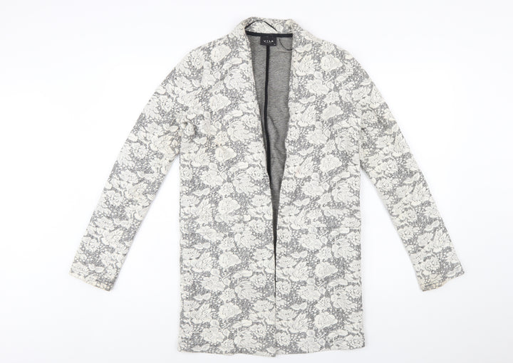 Vila Women's Grey Floral Lace Longline Blazer Jacket XS