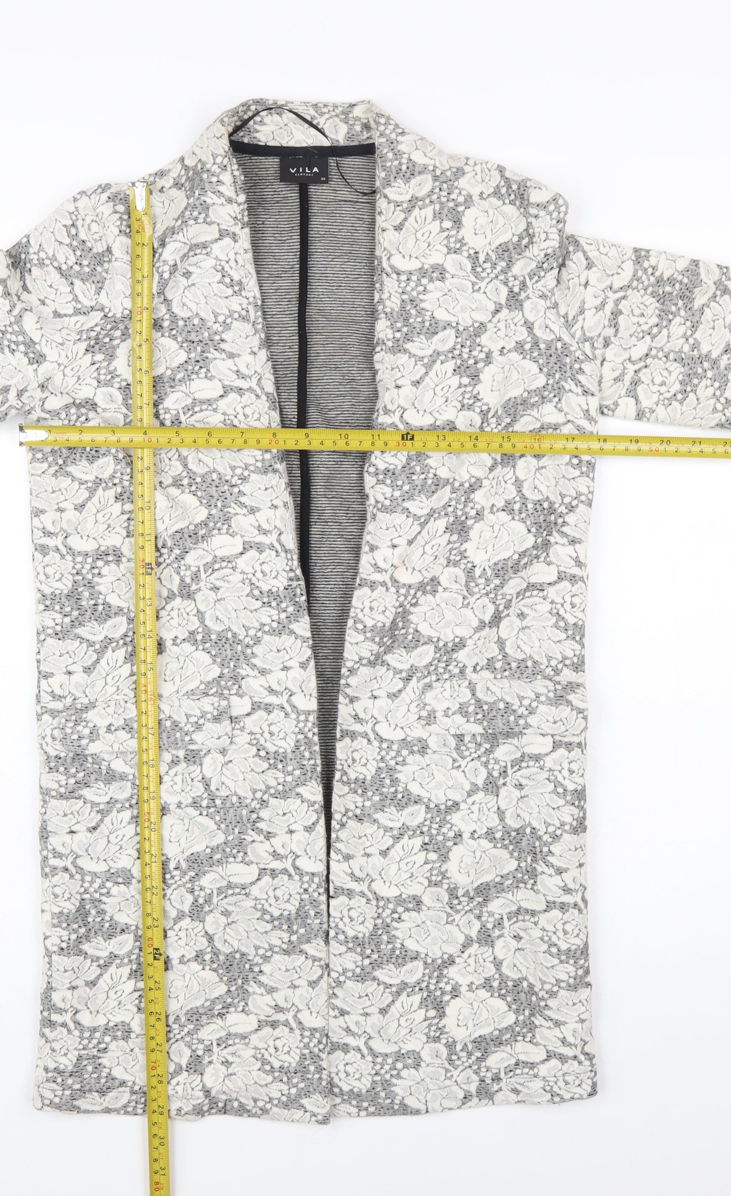 Vila Women's Grey Floral Lace Longline Blazer Jacket XS