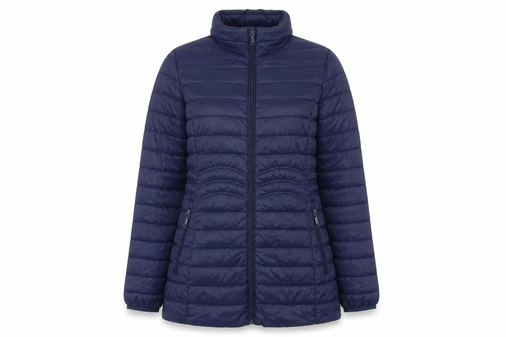 Front view of Paco Boutique Women's Blue, size 10, Puffer Jacket Lightweight Quilted