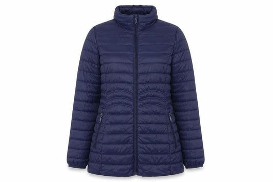 Front view of Paco Boutique Women's Blue, size 10, Puffer Jacket Lightweight Quilted