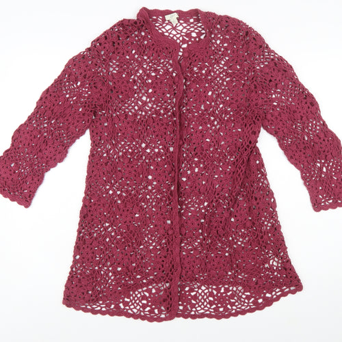J.Jill Women Red Crochet Open Knit 3/4 Sleeve Cardigan L
