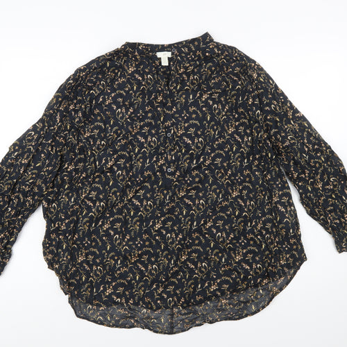 H&M Womens Black Floral Cotton Long Sleeve Tunic Blouse Size 12